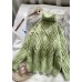 Comfy light green sweater tops chunky  plus size clothing high neck sweaters