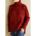 Comfy spring red knit tops fall fashion high neck knit blouse