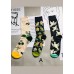 Women Jacquard Paitings Cotton Mid Calf Socks