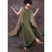 French sleeveless linen Long Shirts Runway green outwear summer