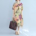 Elegant prints long cotton dresses oversize o neck cotton gown vintage short sleeve traveling clothing