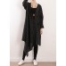 Organic black striped cotton Long Shirts v neck asymmetric Maxi Dresses